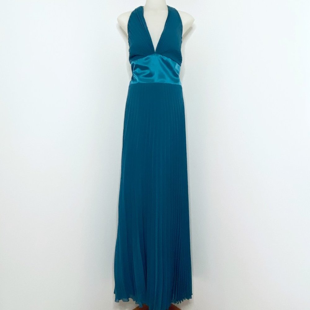 ABS Allen Shwartz Pleated Halter Evening Gown 10